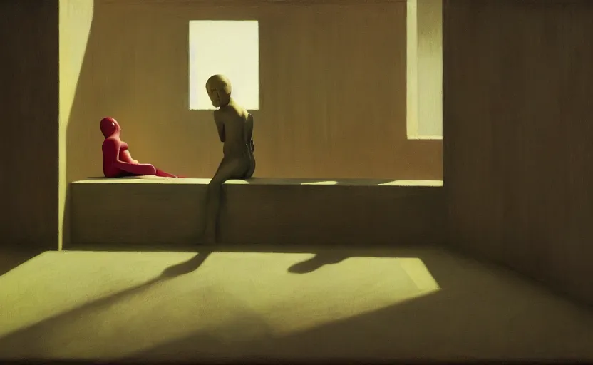 Prompt: Inside a prison, Edward Hopper and James Gilleard, Zdzislaw Beksinski, Mark Ryden, Wolfgang Lettl highly detailed, hints of Yayoi Kasuma