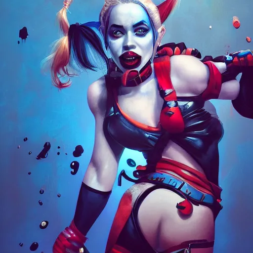 Image similar to Harley Quinn but she's a beautiful ape kid with long pony tails on either side of her head, mayhem, illustration, by James Jean, artgerm, octane render, by John Coltrane and Marc Simonetti, Manic, inspired by Greg rutkowski, colorful, high detail of the face, full body