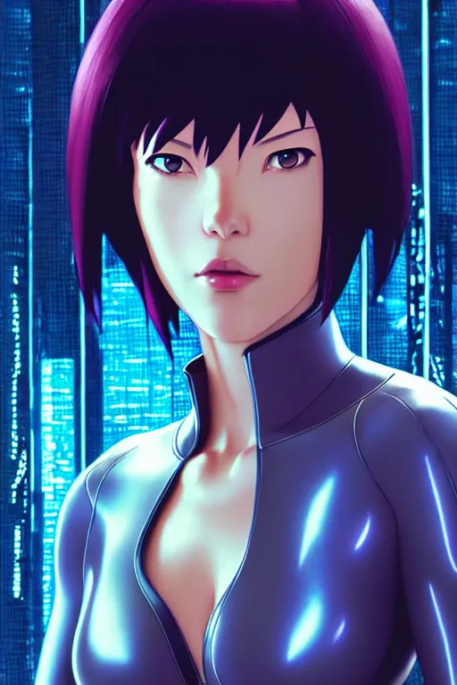 Image similar to weta disney pixar movie still portrait photo of ghost in the shell anime : : as motoko kusanagi by pixar : : by ilya kuvshinov, rossdraws, artgerm, maxim cover, octane render, 3 d, volumetric lighting, anti aliasing, raytracing : :