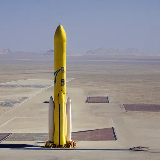 Image similar to a banana rocket on launch pad at jiuquan satellite launch center ( jslc )