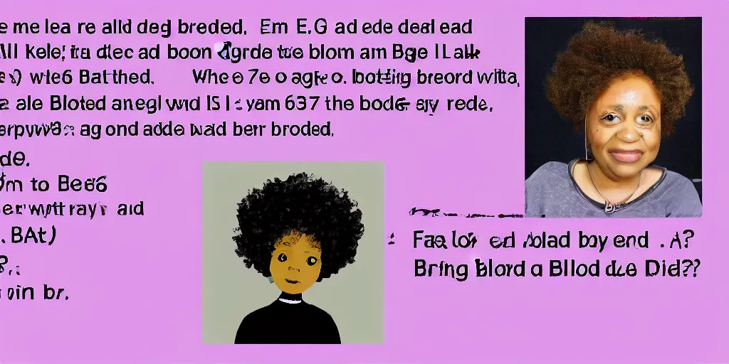 Image similar to eeee are all dead i am a black girl aged 6 2 i am 9 cm tall and aged 1 i have white skin and blonde eyes, afro hair and a father