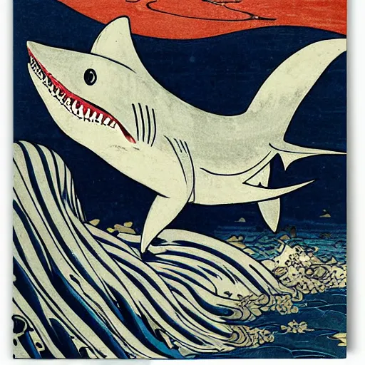 Image similar to friendly shark by hokusai