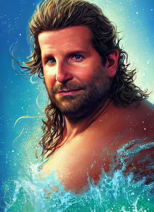 Prompt: portrait of obese bradley cooper as obese aquaman, digital art by eugene de blaas and ross tran, vibrant color scheme, highly detailed, in the style of romanticism, cinematic, artstation, greg rutkowski
