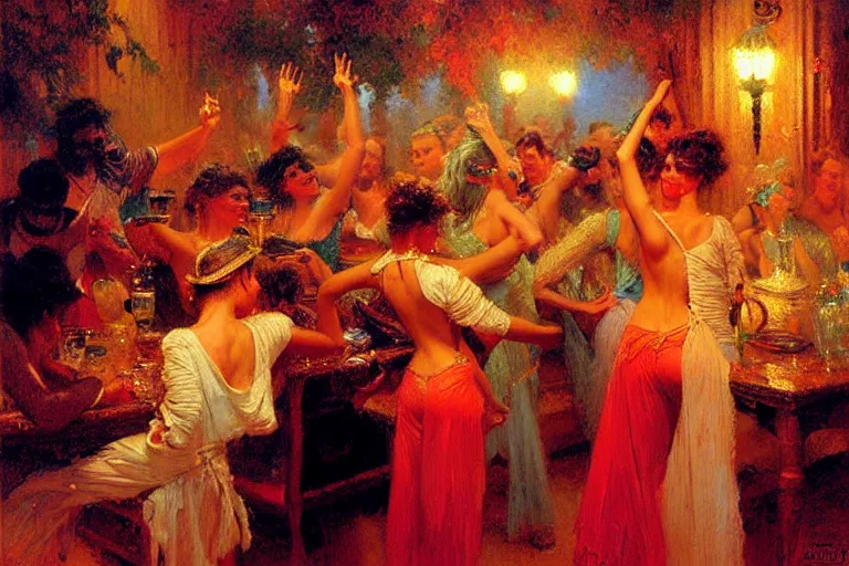 Image similar to 9 0's ibiza party, night, painting by gaston bussiere, craig mullins, j. c. leyendecker