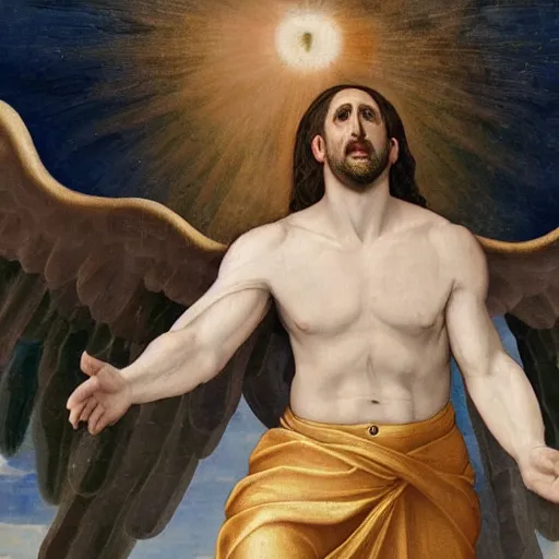 Image similar to A renaissance painting of holy Michael Scott as angel