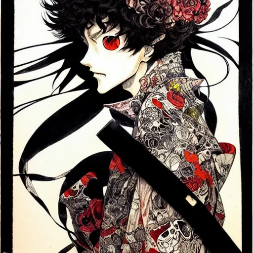 Prompt: prompt: Portrait painted in Cowboy Bebop style drawn by Vania Zouravliov and Takato Yamamoto, inspired by Fables, intricate acrylic gouache painting, high detail, sharp high detail, manga and anime 2000