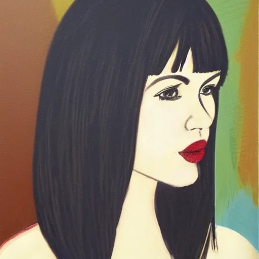 Prompt: a portrait of a woman with bangs hair, artwork by davis, marc
