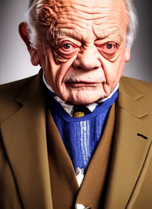 Prompt: portrait of david jason as del boy trotter, close up, high detail, studio lighting, sharp focus, magical background, painting