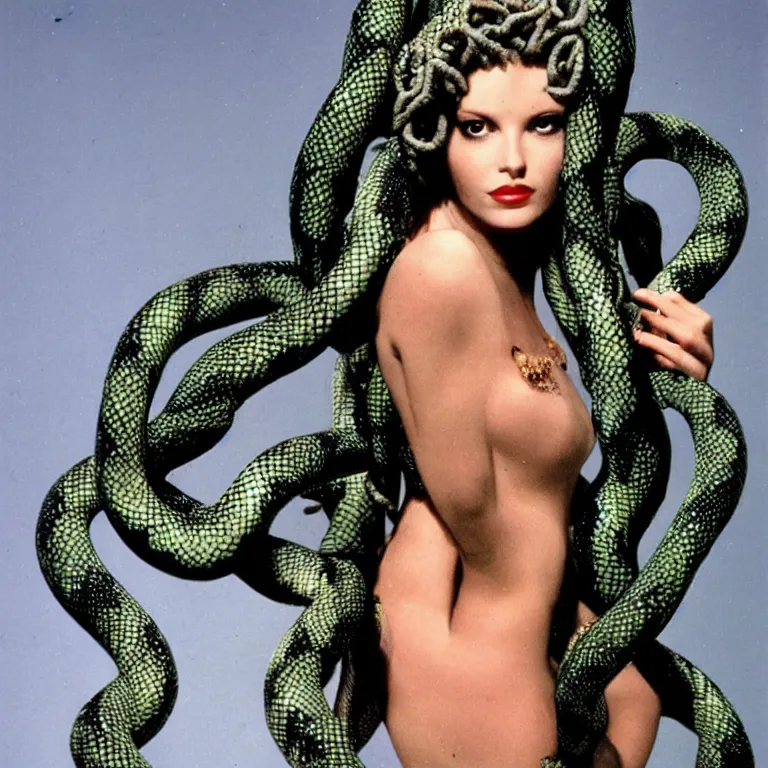 Image similar to Glamour Shots portrait photo of Medusa with snakes for hair in real life