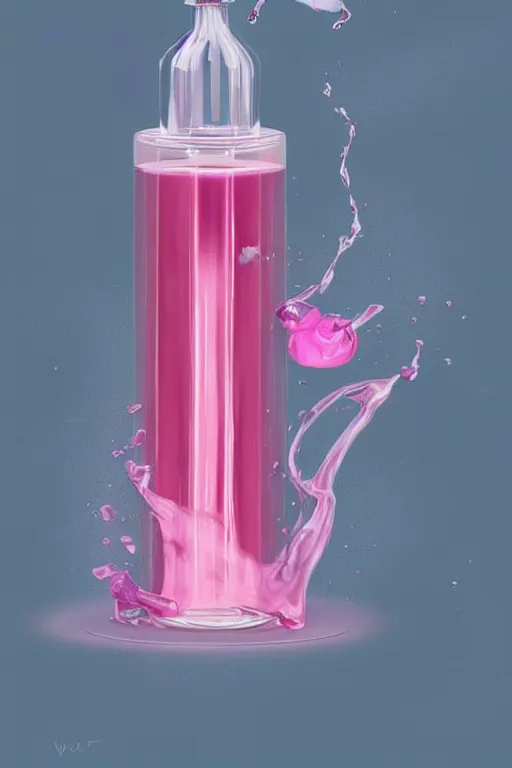 Prompt: Concentrated Vial of Pink Liquid, Pink Vapor is leaking from the top, digital art, illustration by WLOP, fantasy, magic