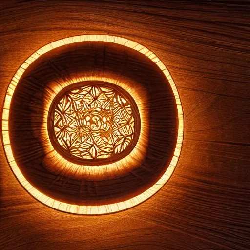 Image similar to a intricate photon carved from wood, photograph, studio lighting