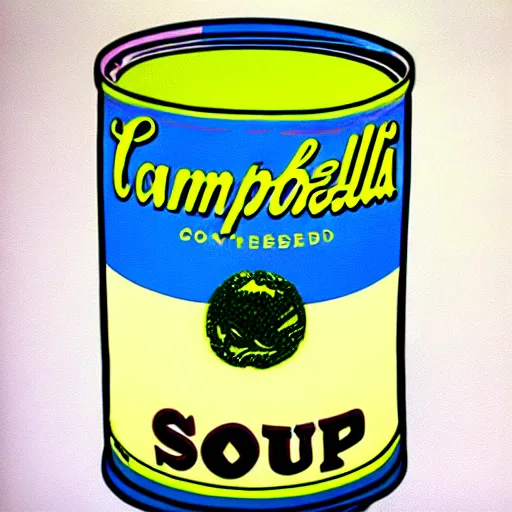 Prompt: andy warhol's campbell's soup painting by Roy Lichtenstein