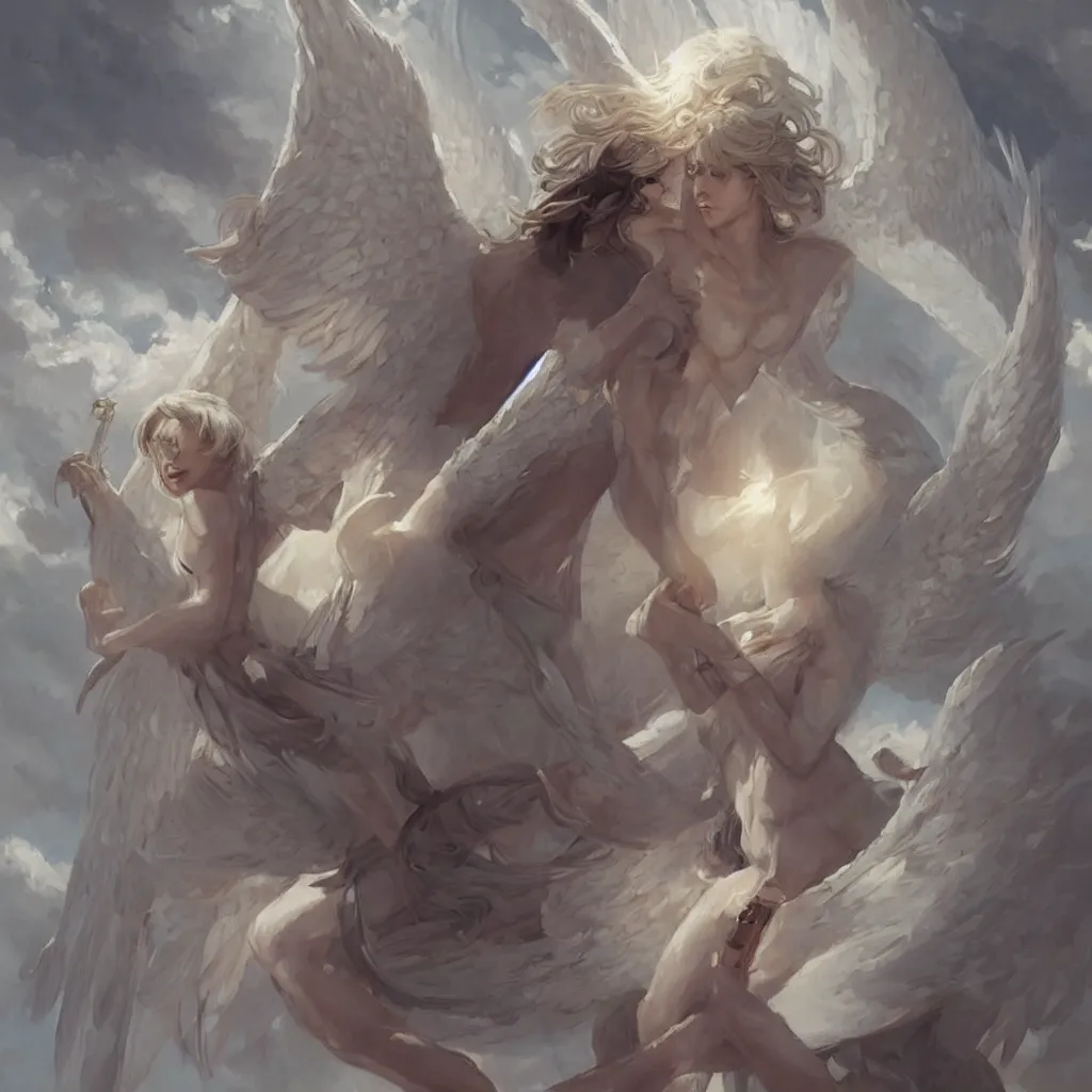 Image similar to beautiful diagram of a biblically accurate angel, art by scott davidson, albert aublet, krenz cushart, artem demura