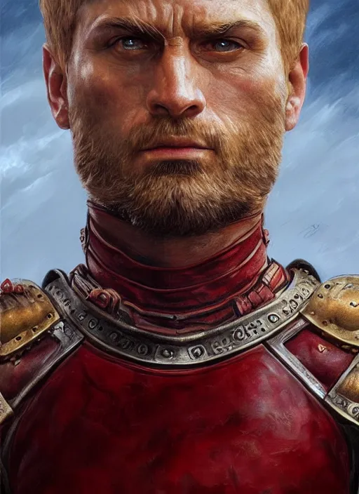 Prompt: highly detailed oil painting, masterpiece portrait warrior male lannister, fantasy character portrait, dynamic pose, above view, top lighting, realistic shaded, perfect face, 8 k realistic, hyper detailed, digital painting, artstation, concept art