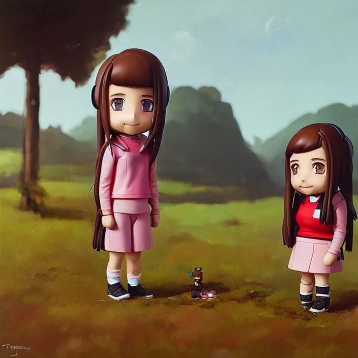 Prompt: portrait of a welsh teenage girl with brown hair nendoroid kawaii chibi Tomas Sanchez Simon Stålenhag