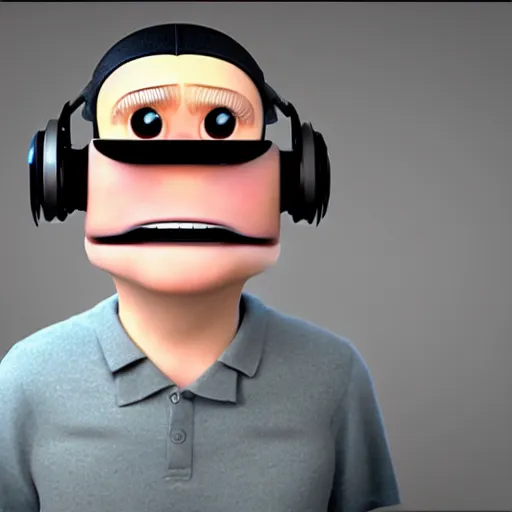 Image similar to realistic adult pixar character wearing virtual reality