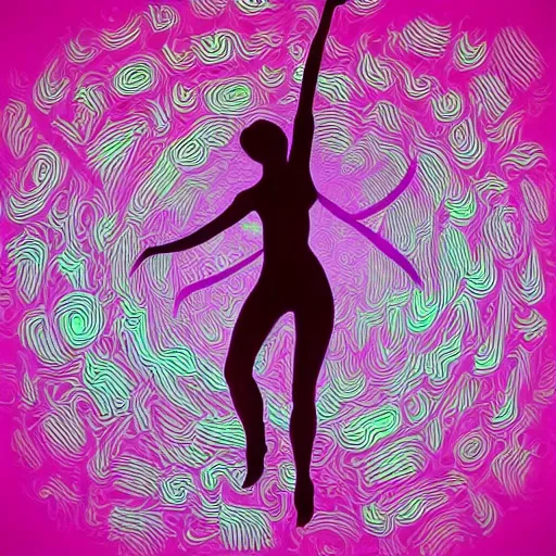 Prompt: trippy silhouette of dancing woman, by justin guse and luke brown and justin bonnet, details, instagram digital, artstation