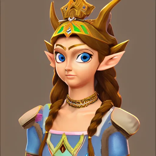 Prompt: a portrait of princess Zelda, concept art, trending on artstation 3D.