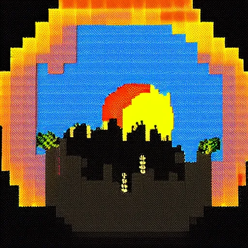 Image similar to sunset in space, pixelart style
