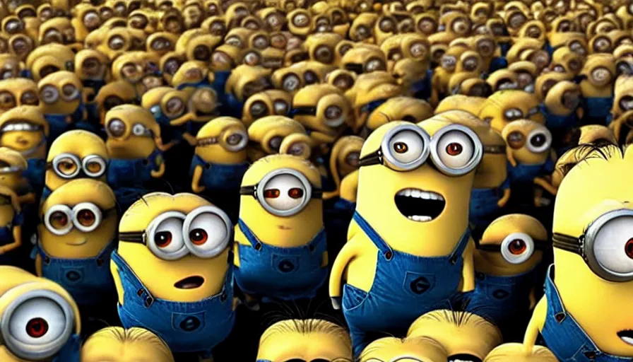 Image similar to fight!!! club!!!!, fight!!! club!!!! ((((the minions)))), movie still, directed by David fincher