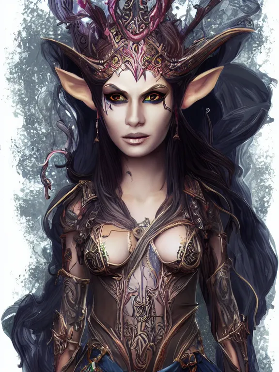 Image similar to full body front view portrait of a female elven pirate, character design, correct anatomy, concept art, digital illustration, ray tracing, ultra detailed, fantasy, neon lighting, intricate and highly detailed, coloured with lots of colour, pose, fantasy, sharp focus,