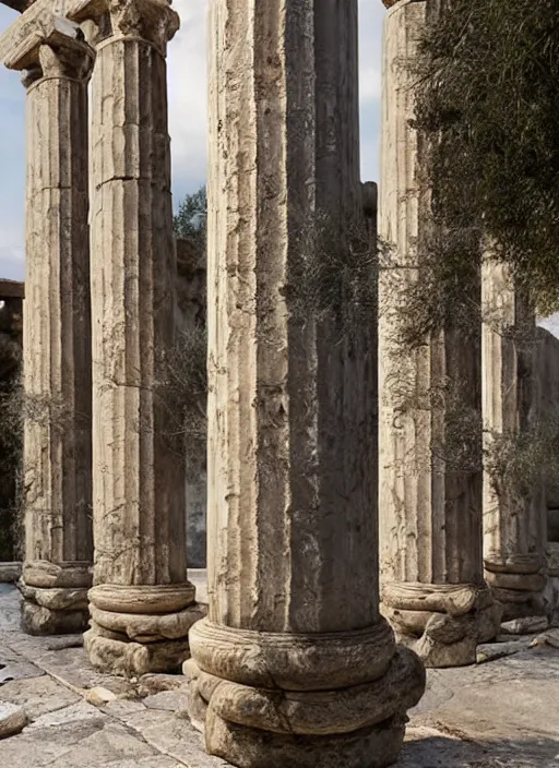 Prompt: hyper realistic fluffy caracal in ancient greek city, marble columns, temple, olive trees, atmospheric beautiful details, strong composition painted by kim jung giu weta studio rutkowski, james gurney and greg rutkowski, and lucasfilm