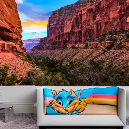 Image similar to Photo of a 3D Bugs Bunny in front of the Grand Canyon, sweating profusely, photography, HDR