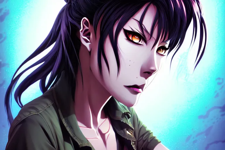 Image similar to a portrait of revy from black lagoon manga, symmetrical eyes, symmetrical face, art by lois van baarle and loish and ross tran and rossdraws and sam yang and samdoesarts and artgerm, digital art, highly detailed, intricate, sharp focus, trending on artstation hq, deviantart, unreal engine 5, 4 k uhd image