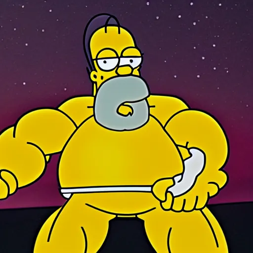 Image similar to Homer Simpson as Thanos, cinematic, 4K