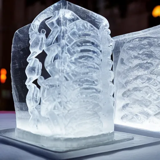 Image similar to a clear ice sculpture of a burger made entirely of ice, 4 k