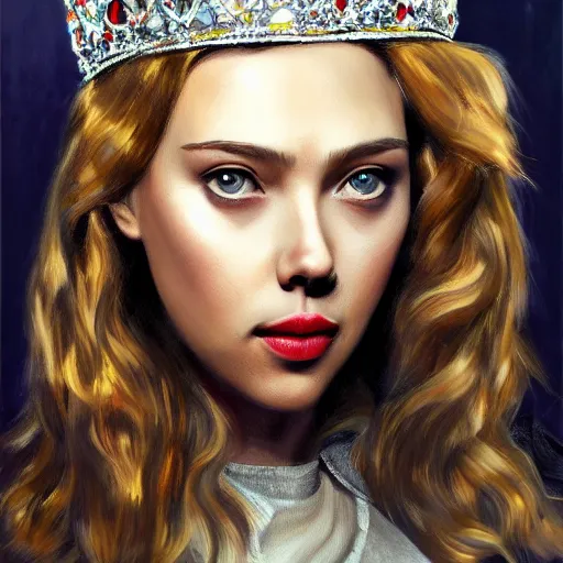 Image similar to portrait painting scarlett johannson wearing a crown, detailed, artstation, trending, detailed