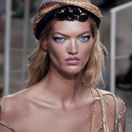 Image similar to A beautiful portrait of Martha Hunt as a model at Chanel fashion show as a model Spring/Summer 2018, highly detailed, in the style of cinematic, Milan fashion week backstage, Extreme close up, Makeup by Pat McGrath, Hair by Guido Palau, Greg rutkowski