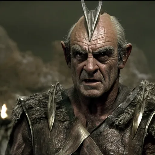 Image similar to an 8 k uhd photo of sean connery as an orc from the lord of the rings movie series