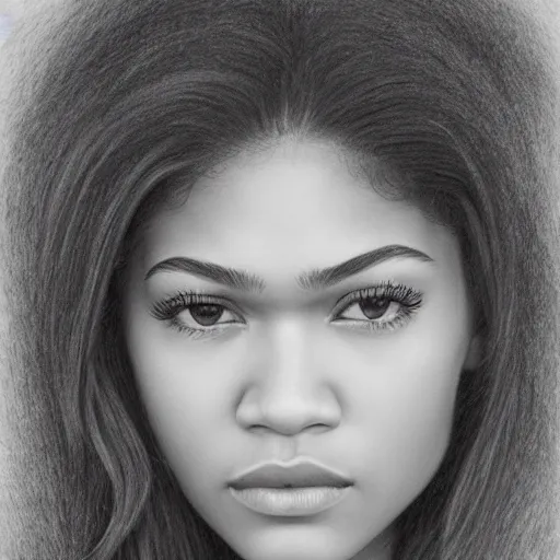 Image similar to a realistic close - up portrait of a zendaya, charcoal drawing, intricate, high definition, 4 k, trending