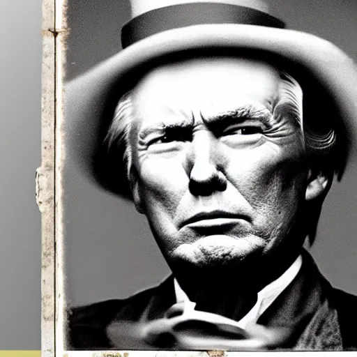 Prompt: an 1 8 0 0 s photo of donald trump playing the role of clint eastwood, squinting at high noon, in the style of a clint eastwood movie, the good, the bad and the ugly, clint eastwood, vibe, donald trump, glory days, mount rushmore, justice, american flag, independence, patriotism, apple pie, black and white, artgerm