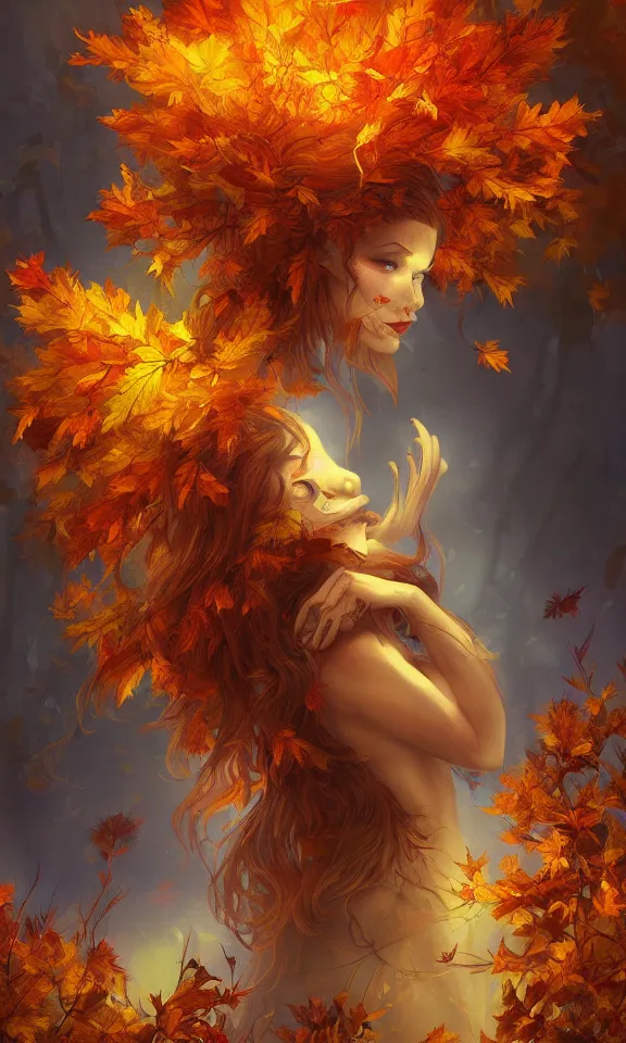 Image similar to beautiful autumn spirit, digital art, concept art, fantasy art, highly detailed, hd wallpaper, artstation, deviantart, abeyance