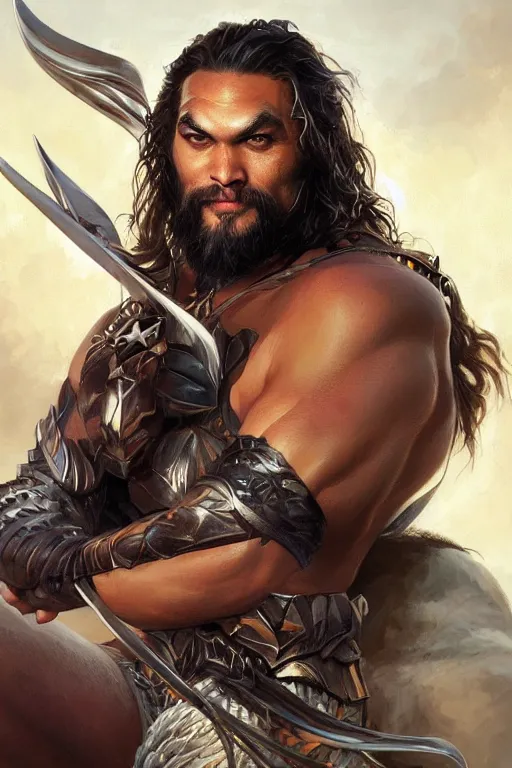 Image similar to Jason Momoa as a hero, digital painting, artstation, concept art, smooth, sharp focus, illustration, art by artgerm and donato giancola and Joseph Christian Leyendecker, Ross Tran, WLOP