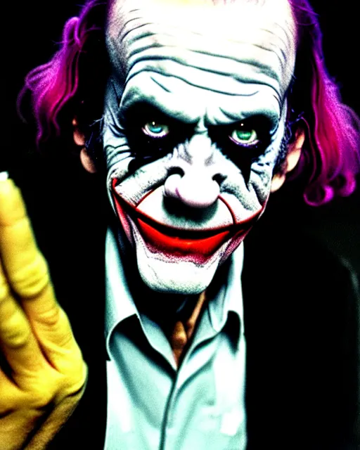 uhd candid photo of george carlin dresed as the joker. | Stable Diffusion