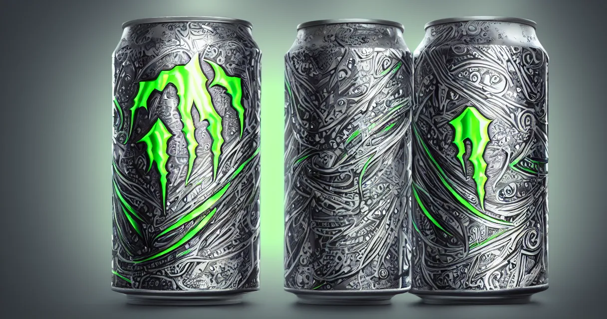 Image similar to aluminian can of monster energy drink, intricate and elegant, highly detailed, digital painting, artstation, concept art, smooth and sharp focus, illustration