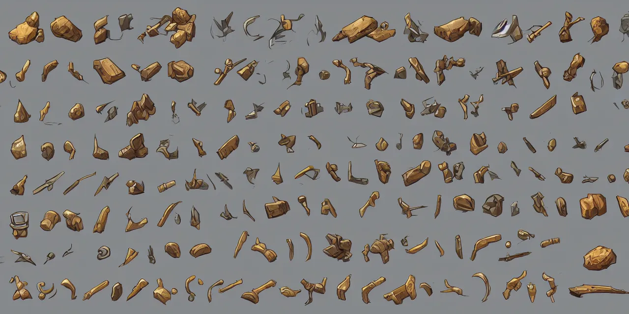 Prompt: game asset sheet, 2 d sprite, material resources material study