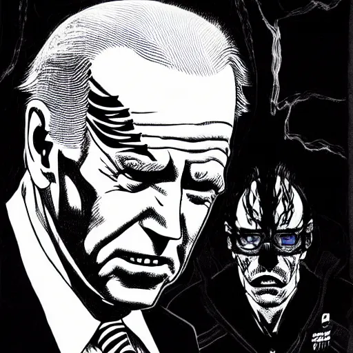 Image similar to Joe Biden looking sinister, by Tsutomu Nihei, highly detailed