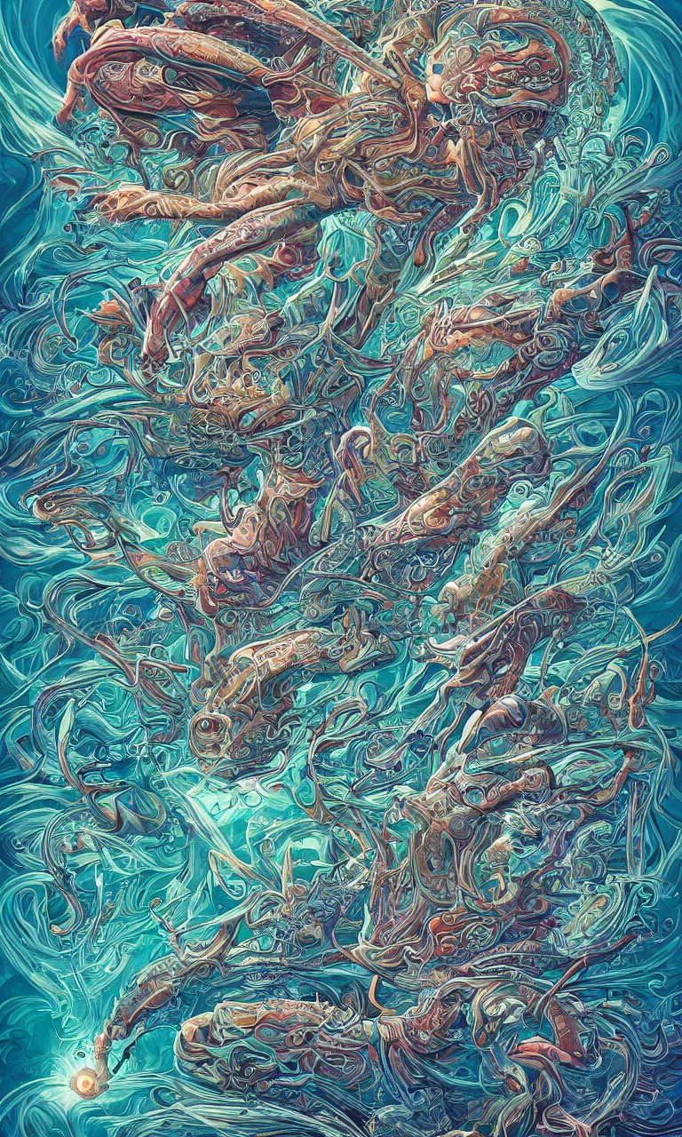 Image similar to android jones alex grey alex grey mark cooper artgerm artstation award winning photorealistic detailed hypervivid intense fantasy concept art, hypervivid intense mcbess, the sea by dan mumford