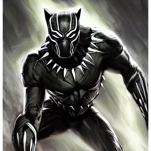 Image similar to a finely detailed portrait of Black Panther, clothed in futuristic battle armor, olive skin, long dark hair, beautiful bone structure, symmetrical facial features, intricate, elegant, digital painting, trending on Artstation, concept art, smooth, sharp focus, illustration, from Metal Gear by Ruan Jia and Mandy Jurgens and Artgerm and and william-adolphe bouguerea, award winning