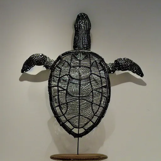 Prompt: artistic wire sculpture of a turtle highly detailed museum piece