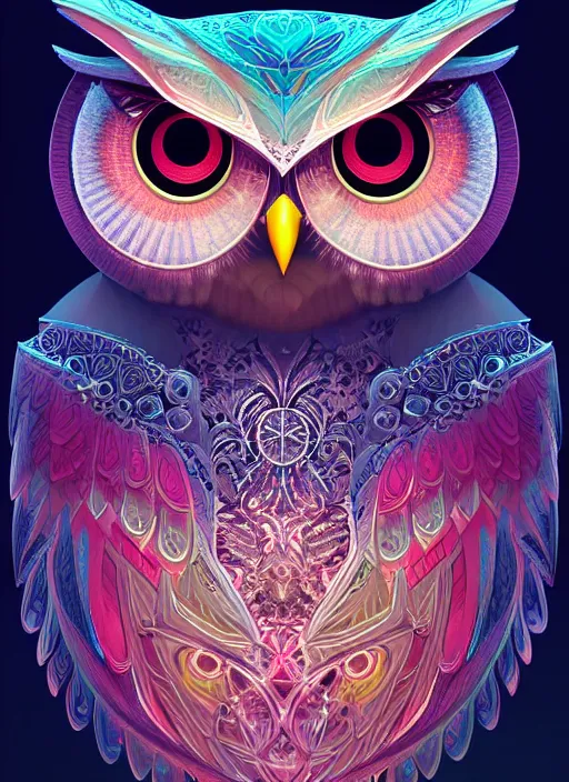 Image similar to symmetry!! product render poster vivid colors divine proportion owl, ice and snow, glowing fog intricate, elegant, highly detailed, digital painting, artstation, concept art, smooth, sharp focus, illustration,