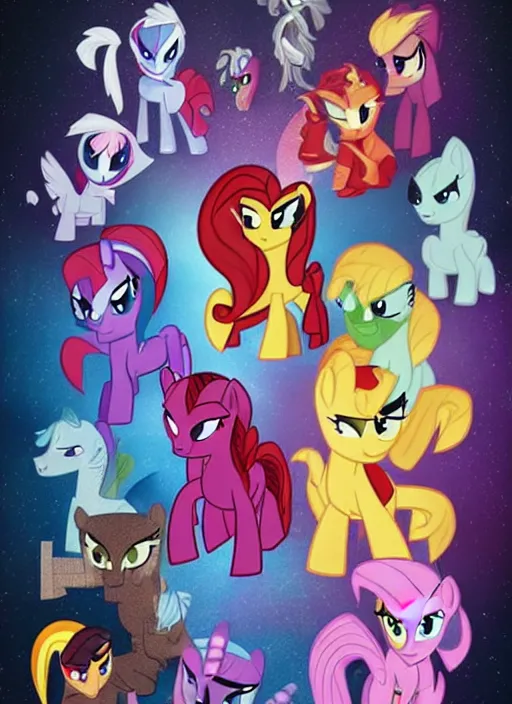 Prompt: marvel movie poster featuring characters from My Little Pony