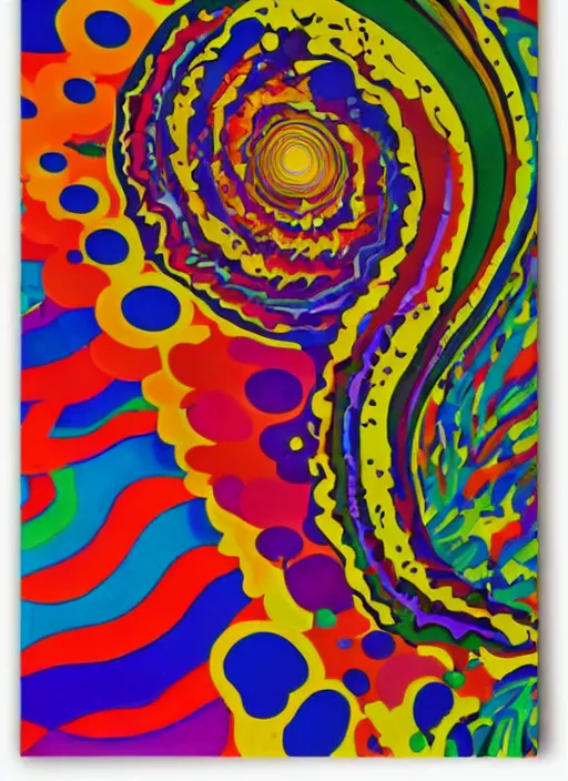 Image similar to the spirit of the psychedelic movement as a colorful poster from the sixties