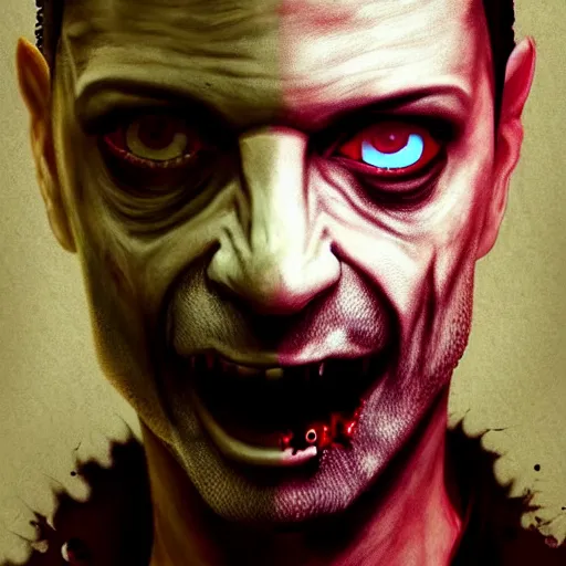 Image similar to dave gahan as a zombie, zombie with white eyes, 7 days to die zombie, fine art, award winning, intricate, elegant, sharp focus, cinematic lighting, highly detailed, digital painting, 8 k concept art, art by z. w. gu and alex konstad and brom and michael hussar, masterpiece, 8 k