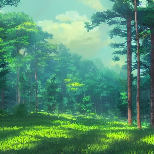 Prompt: forest lanscape panorama by makoto shinkai in pixar style backdrop painting