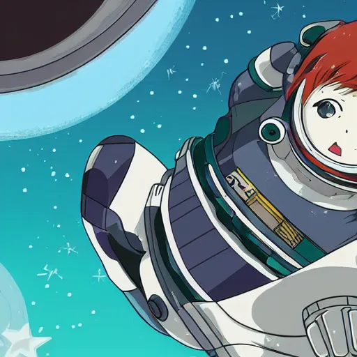 Image similar to an anime astronaut relaxing in space, manga character, anime, vector art, glitchcore, studio ghibli,